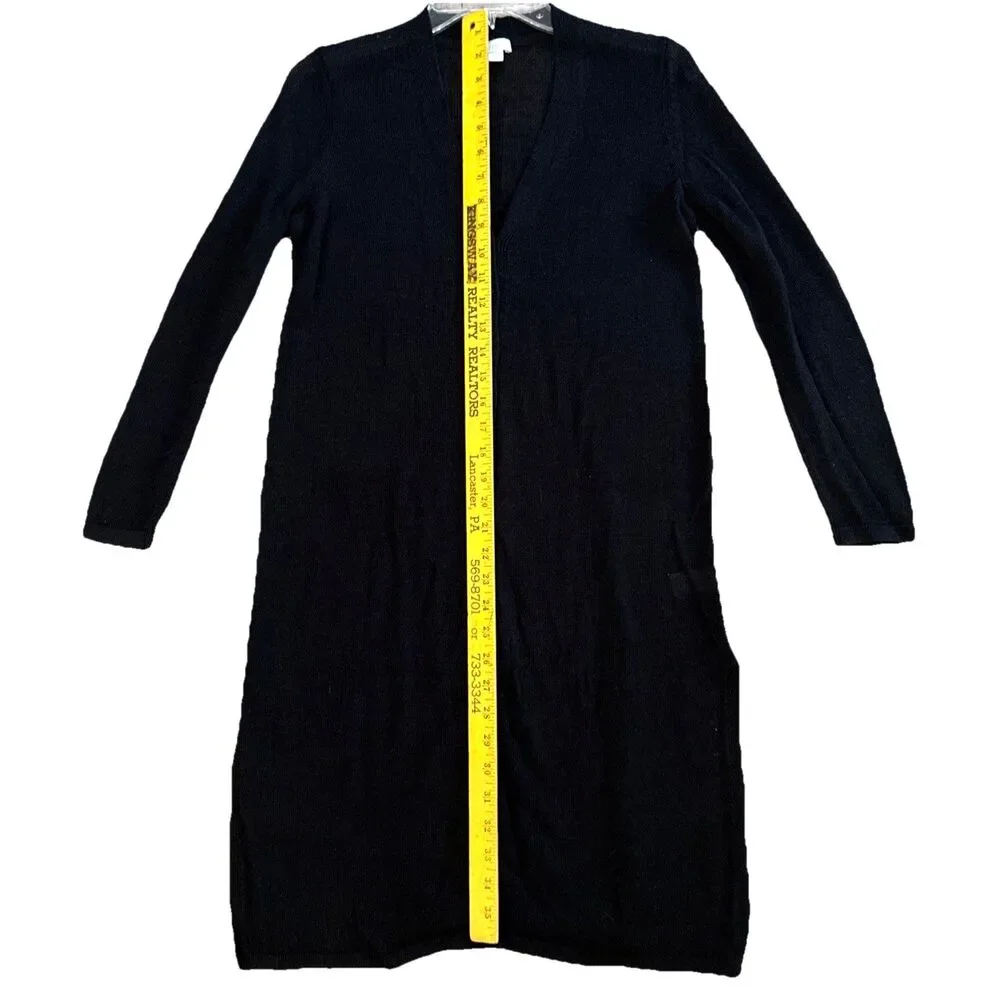 J Jill Linen Open Knit Duster Cardigan Womens Sz S Black Lightweight Lagenlook